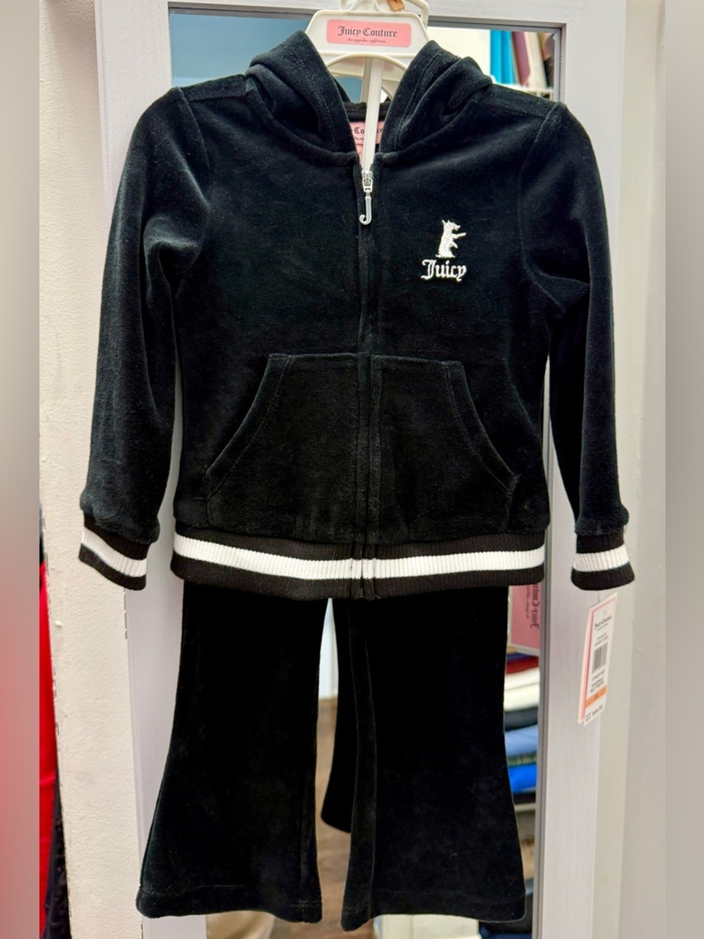 Juicy Couture Black Velour Hoodie and Pants Set